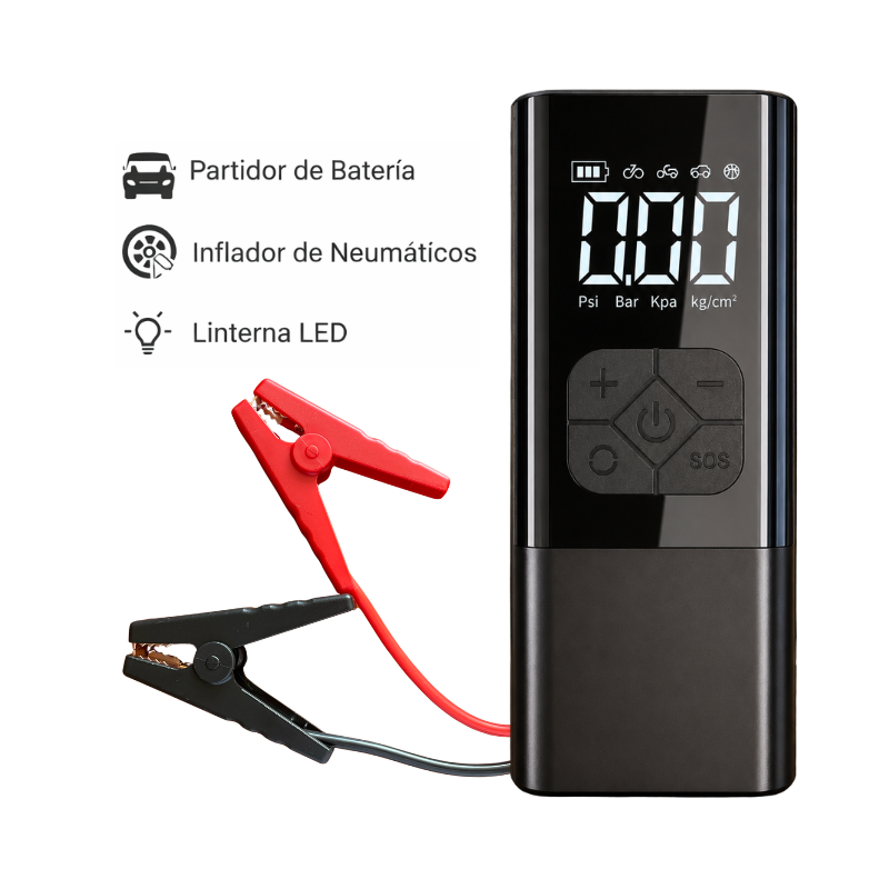 Partidor 10.000 mAh con Compresor de Aire, Inflador y Luz LED